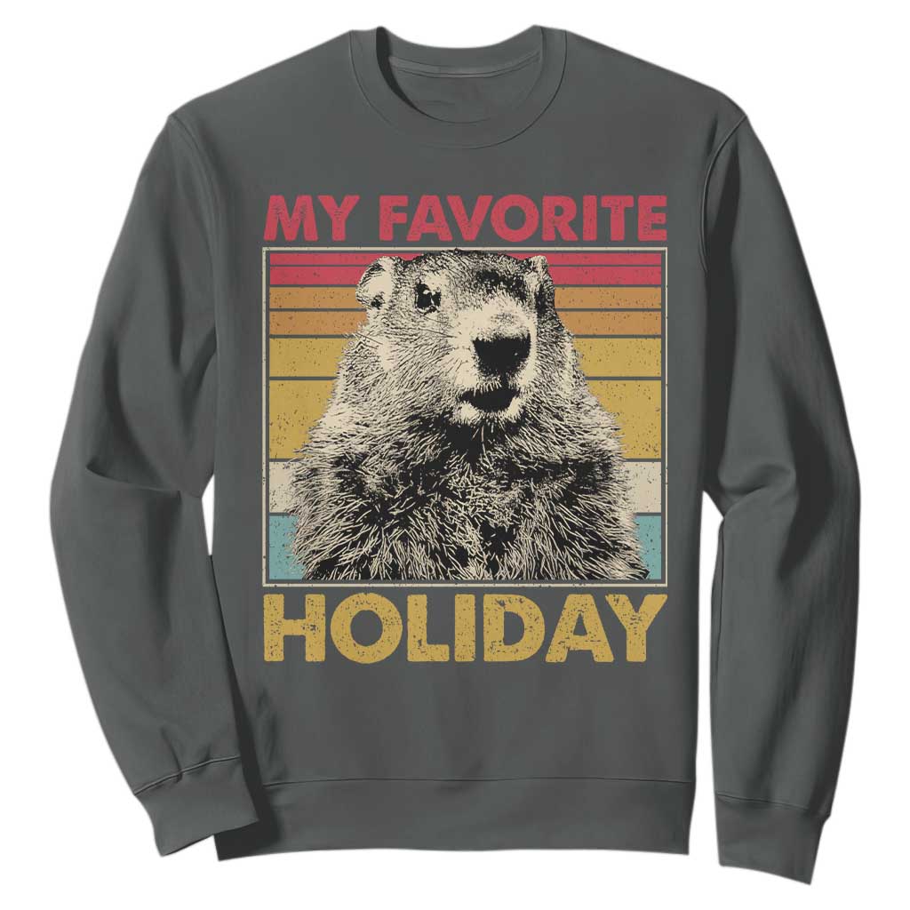 Groundhog Day Sweatshirt Retro My Favorite Holiday Retro Woodchuck TS10 Dark Heather Print Your Wear