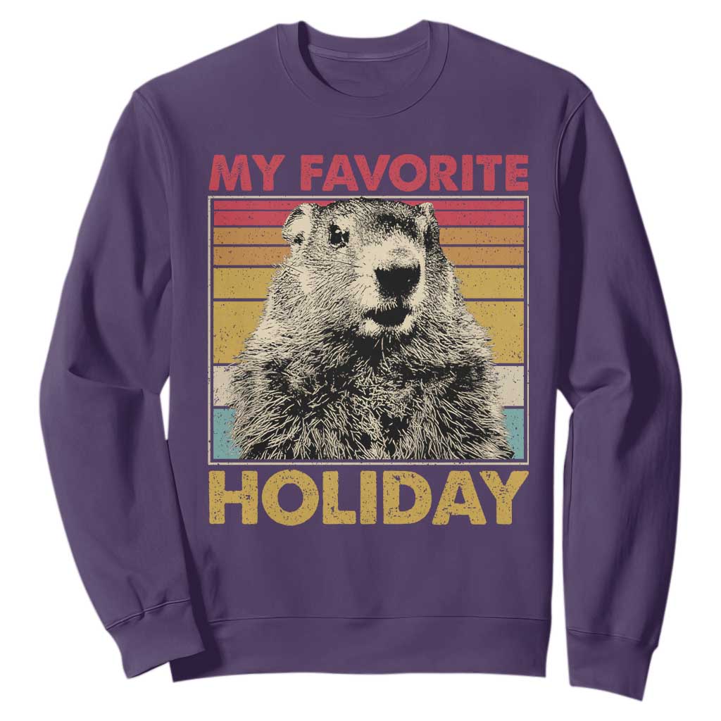 Groundhog Day Sweatshirt Retro My Favorite Holiday Retro Woodchuck TS10 Purple Print Your Wear