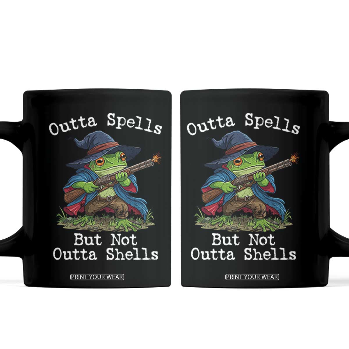 Wizard Frog Meme Coffee Mug Outta Spells But Not Outta Shells TS10 Black Print Your Wear