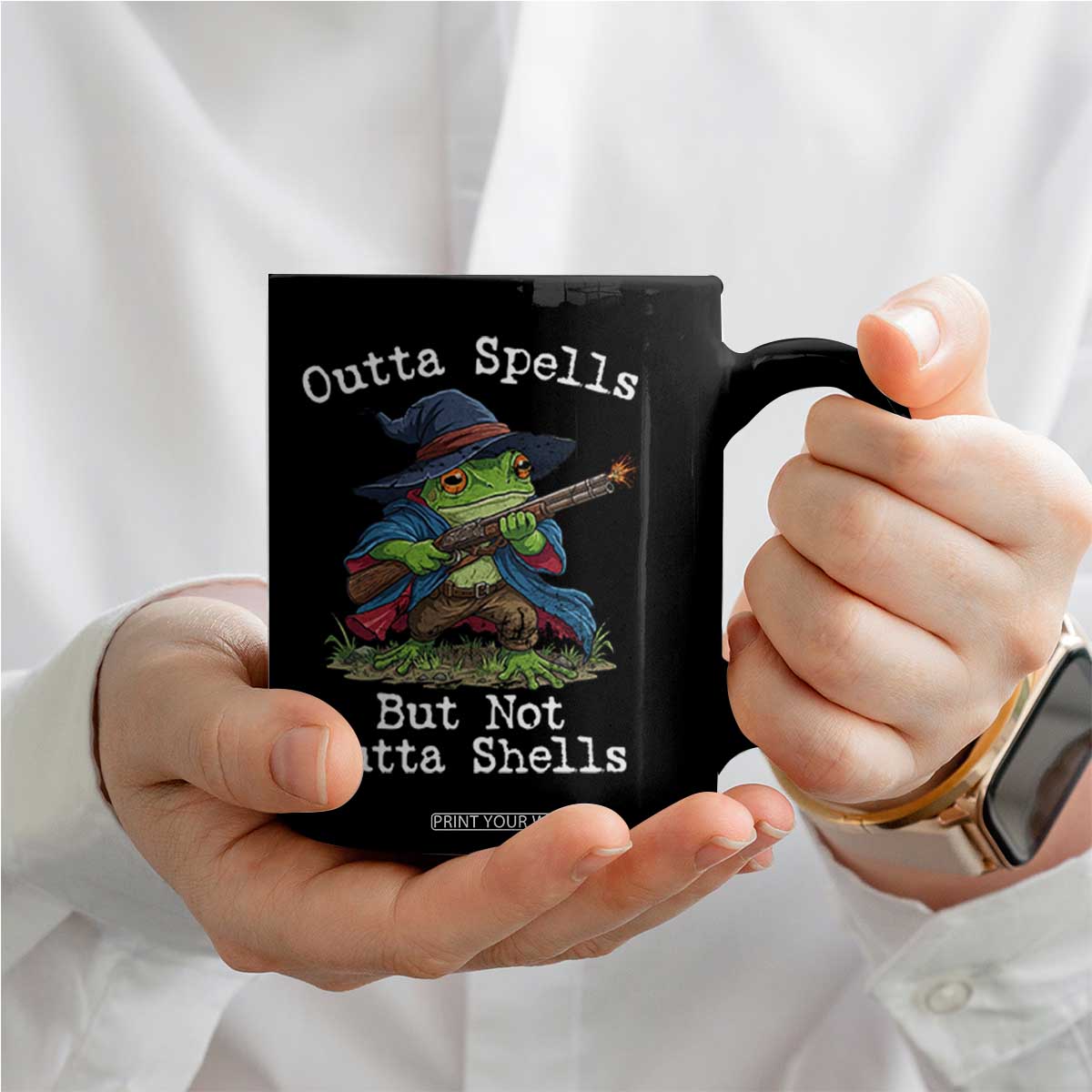Wizard Frog Meme Coffee Mug Outta Spells But Not Outta Shells TS10 Print Your Wear