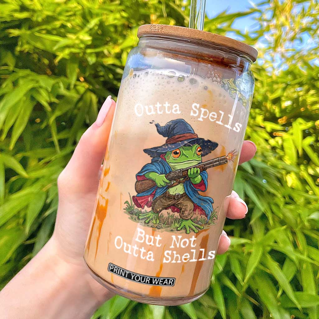 Wizard Frog Meme Glass Can Outta Spells But Not Outta Shells TS10 Black Print Your Wear