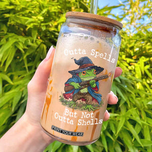 Wizard Frog Meme Glass Can Outta Spells But Not Outta Shells TS10 Black Print Your Wear