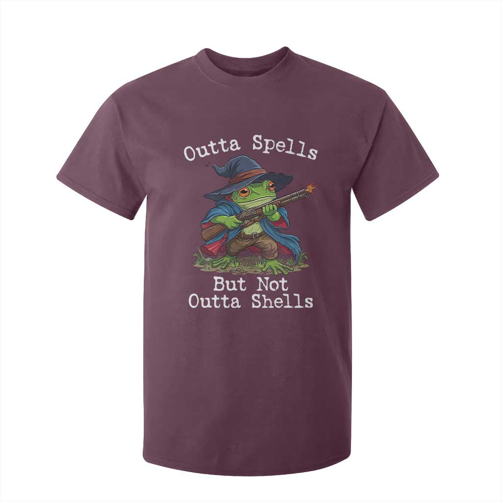Wizard Frog Meme T Shirt For Kid Outta Spells But Not Outta Shells TS10 Maroon Print Your Wear