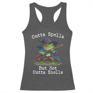 Wizard Frog Meme Racerback Tank Top Outta Spells But Not Outta Shells TS10 Dark Heather Print Your Wear