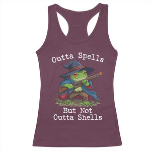 Wizard Frog Meme Racerback Tank Top Outta Spells But Not Outta Shells TS10 Maroon Print Your Wear