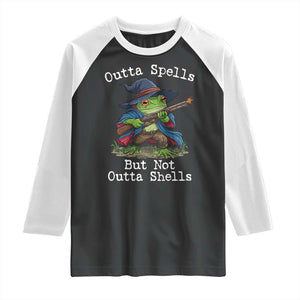 Wizard Frog Meme Raglan Shirt Outta Spells But Not Outta Shells TS10 Black White Print Your Wear