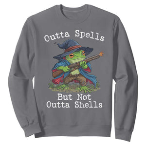 Wizard Frog Meme Sweatshirt Outta Spells But Not Outta Shells TS10 Charcoal Print Your Wear