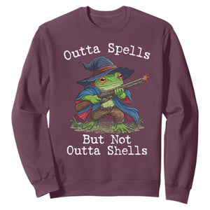 Wizard Frog Meme Sweatshirt Outta Spells But Not Outta Shells TS10 Maroon Print Your Wear