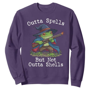 Wizard Frog Meme Sweatshirt Outta Spells But Not Outta Shells TS10 Purple Print Your Wear
