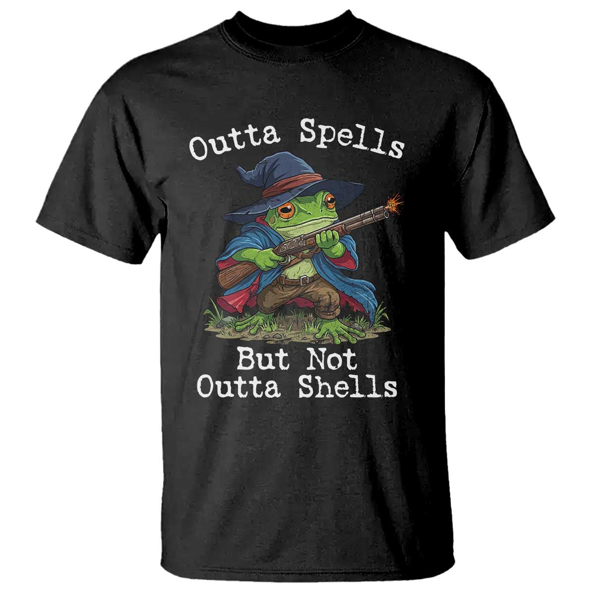 Wizard Frog Meme T Shirt Outta Spells But Not Outta Shells TS10 Black Print Your Wear