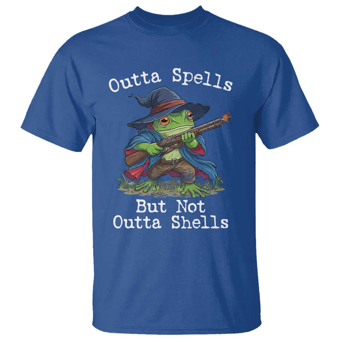Wizard Frog Meme T Shirt Outta Spells But Not Outta Shells TS10 Royal Blue Print Your Wear