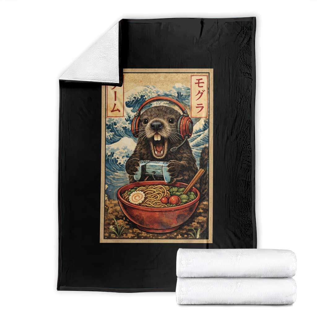 Cute Kawaii Gamer Groundhog Throw Blanket Funny Japanese Ramen Anime Otaku Fan Gift TS10 Black Print Your Wear