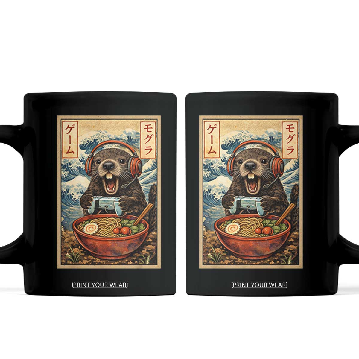 Cute Kawaii Gamer Groundhog Coffee Mug Funny Japanese Ramen Anime Otaku Fan Gift TS10 Black Print Your Wear