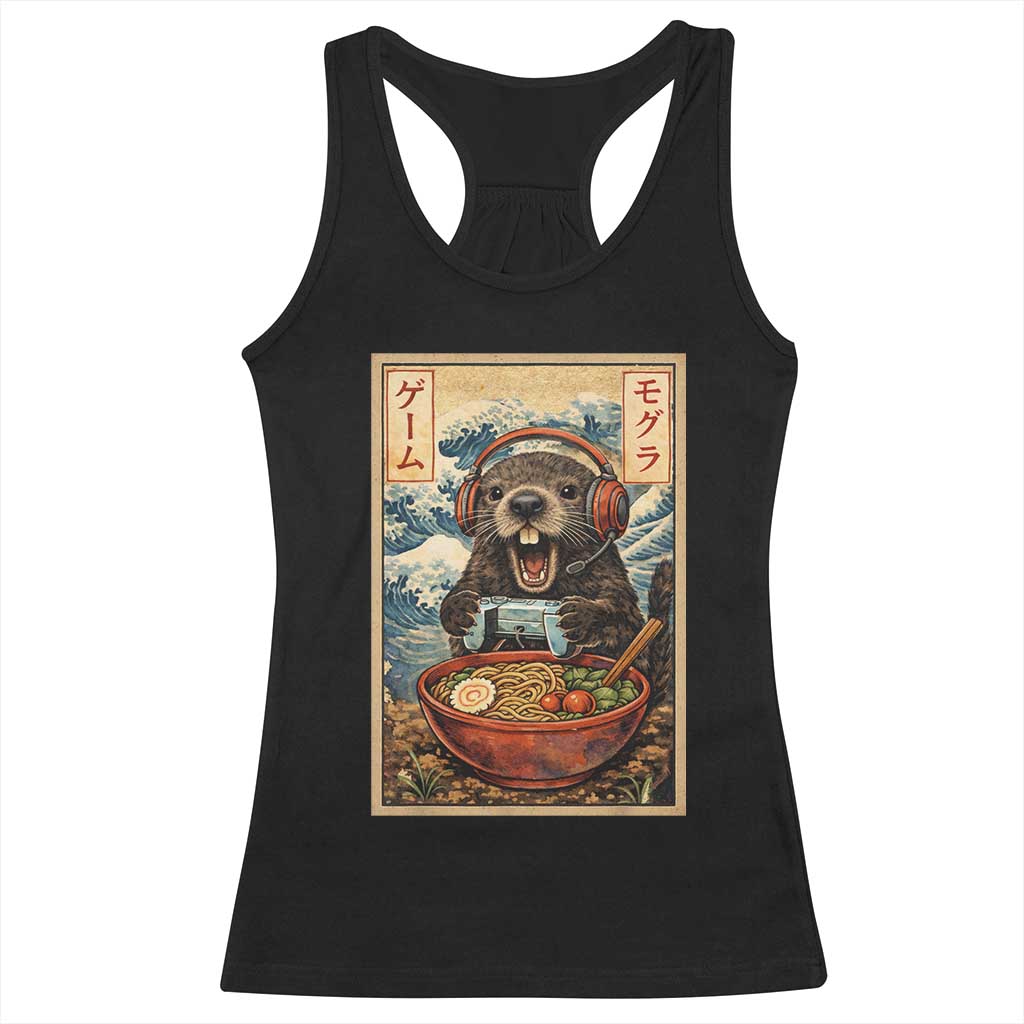 Cute Kawaii Gamer Groundhog Racerback Tank Top Funny Japanese Ramen Anime Otaku Fan Gift TS10 Black Print Your Wear