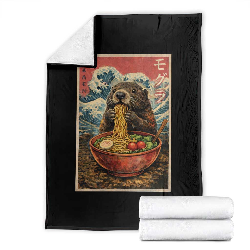 Japanese Groundhog Ramen Noodles Throw Blanket Funny Kawaii Anime TS10 Black Print Your Wear