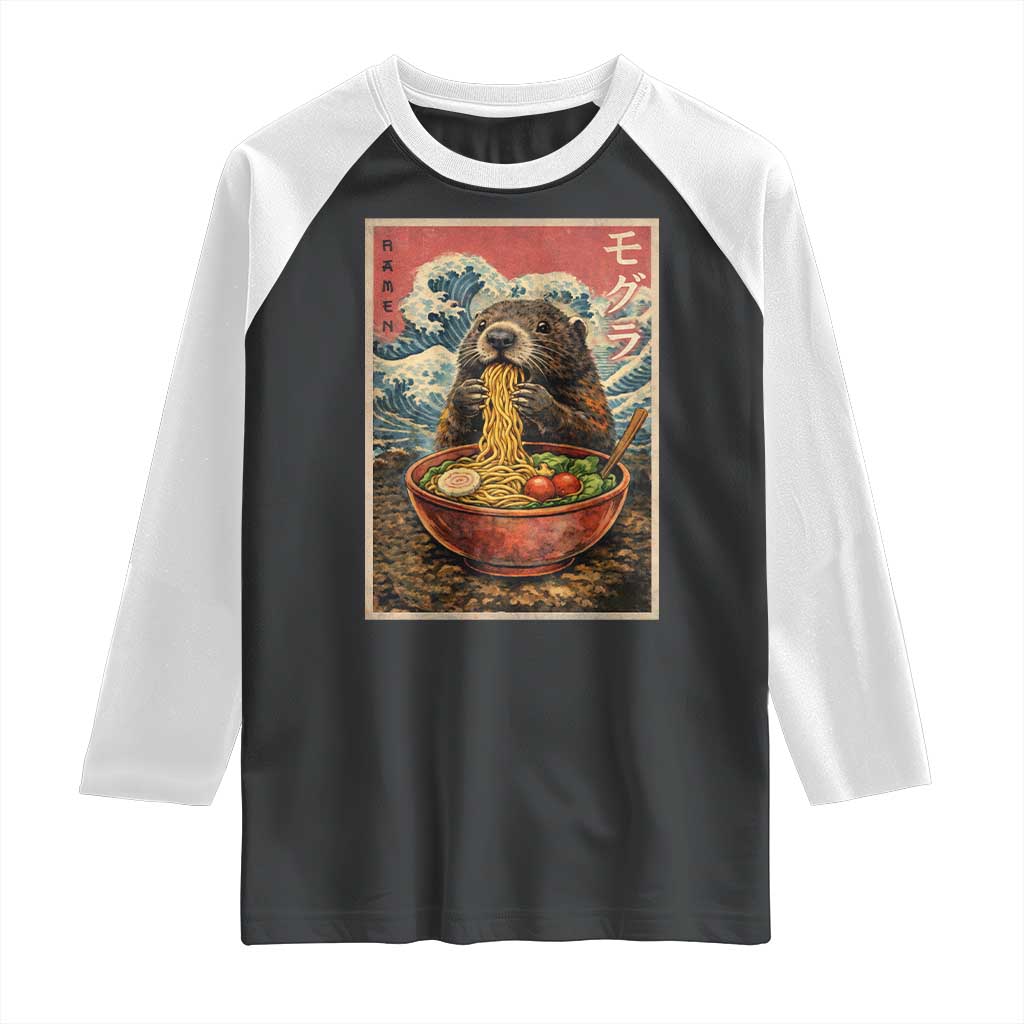 Japanese Groundhog Ramen Noodles Raglan Shirt Funny Kawaii Anime TS10 Black White Print Your Wear