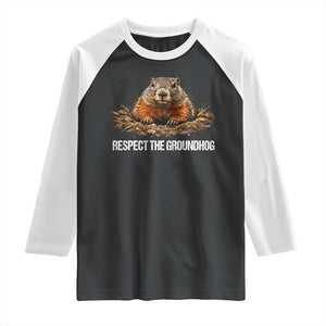 Respect The Groundhog Raglan Shirt Funny Woodchuck TS10 Black White Print Your Wear