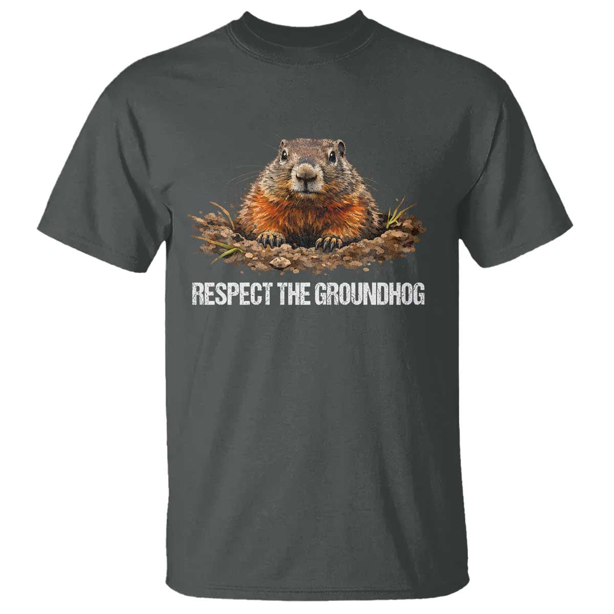 Respect The Groundhog T Shirt Funny Woodchuck TS10 Dark Heather Print Your Wear