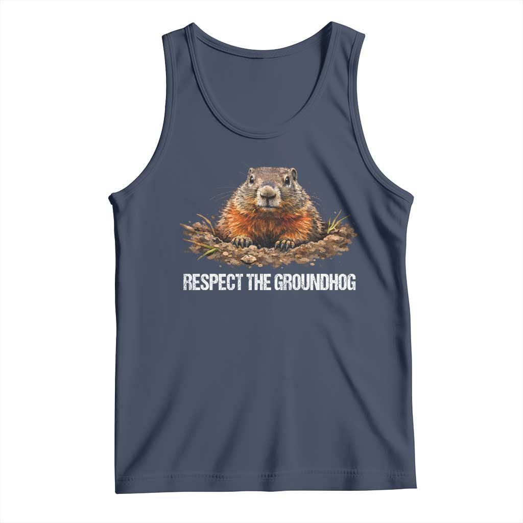 Respect The Groundhog Tank Top Funny Woodchuck TS10 Navy Print Your Wear