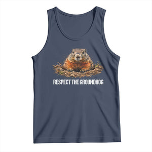 Respect The Groundhog Tank Top Funny Woodchuck TS10 Navy Print Your Wear