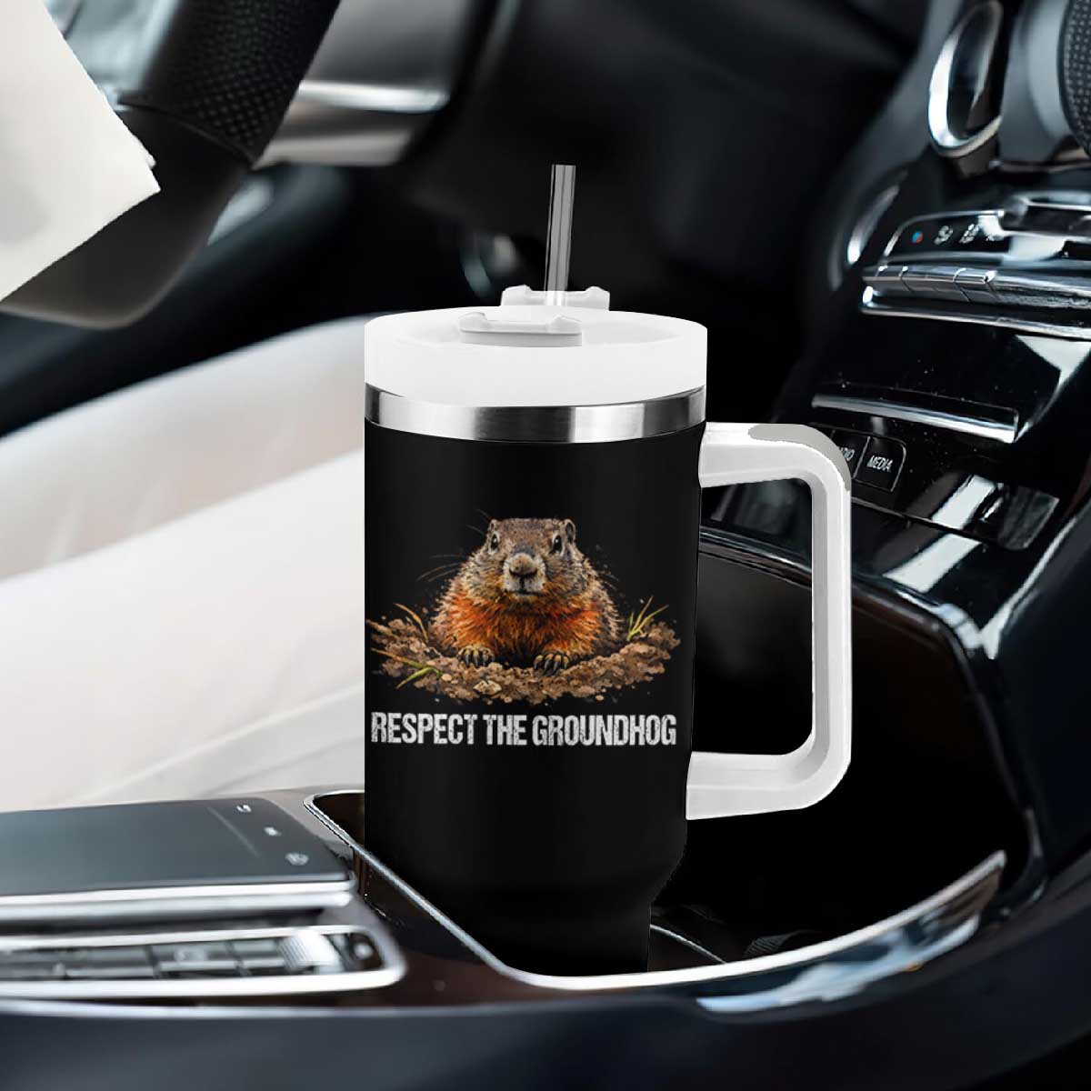 Respect The Groundhog Tumbler With Handle Funny Woodchuck TS10 Print Your Wear