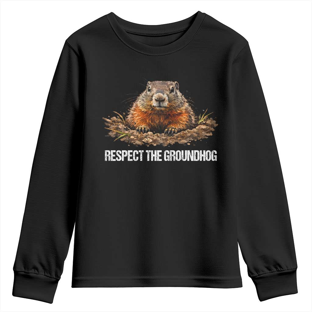Respect The Groundhog Youth Sweatshirt Funny Woodchuck TS10 Black Print Your Wear