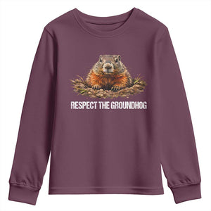Respect The Groundhog Youth Sweatshirt Funny Woodchuck TS10 Maroon Print Your Wear