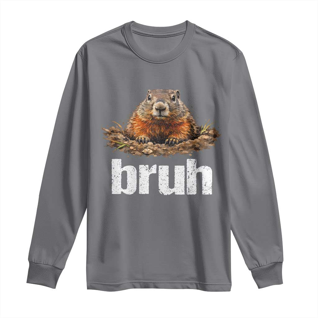 Funny Groundhog Long Sleeve Shirt Ground Hog Meme Lover Bruh Groundhog Day TS10 Charcoal Print Your Wear