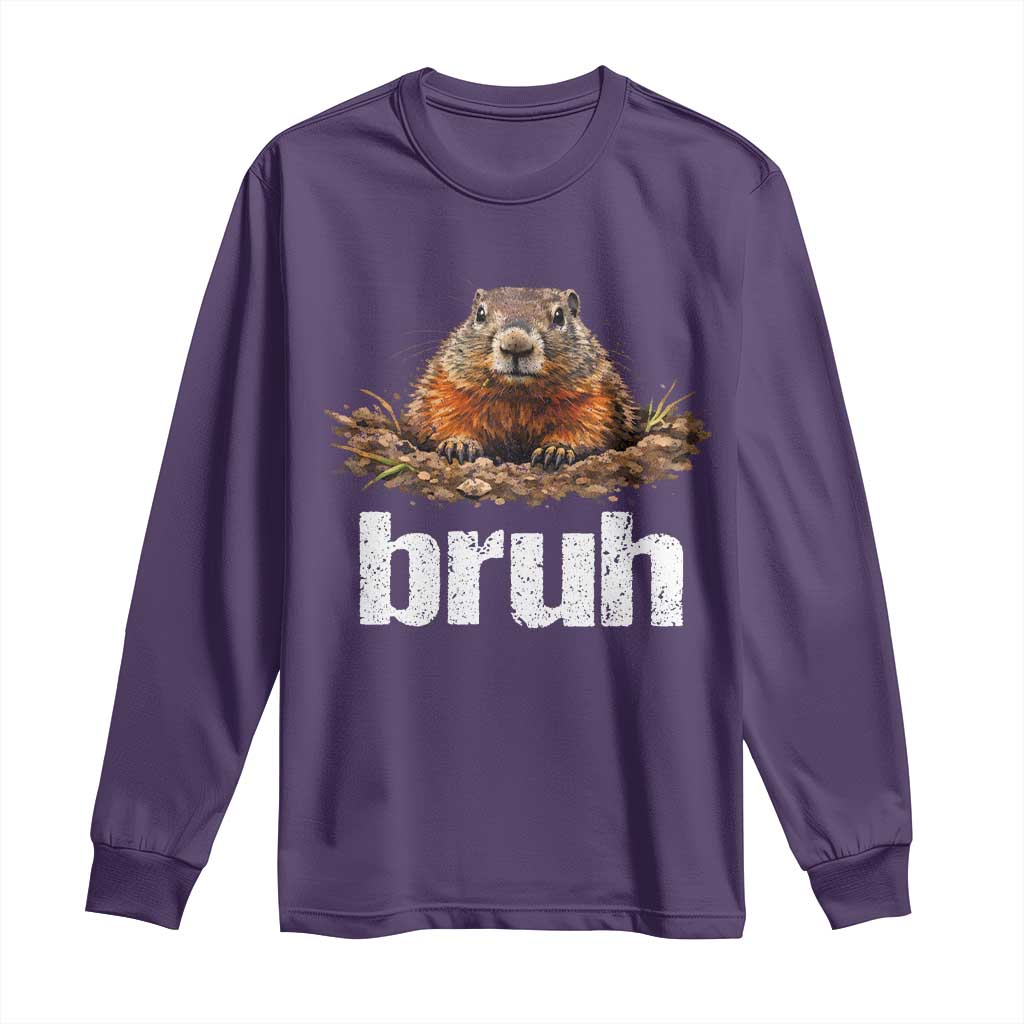 Funny Groundhog Long Sleeve Shirt Ground Hog Meme Lover Bruh Groundhog Day TS10 Purple Print Your Wear