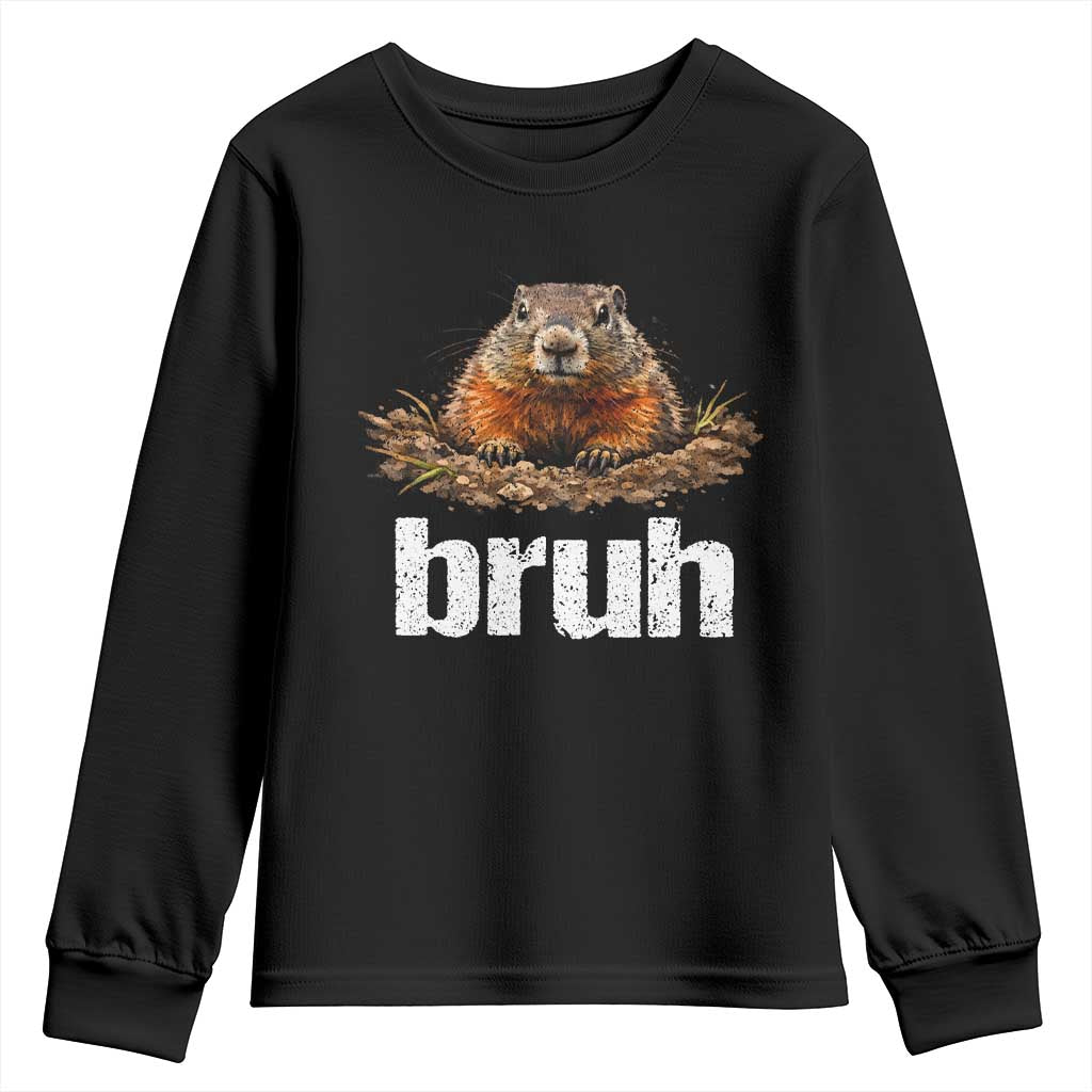Funny Groundhog Youth Sweatshirt Ground Hog Meme Lover Bruh Groundhog Day TS10 Black Print Your Wear
