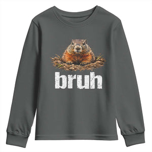 Funny Groundhog Youth Sweatshirt Ground Hog Meme Lover Bruh Groundhog Day TS10 Dark Heather Print Your Wear