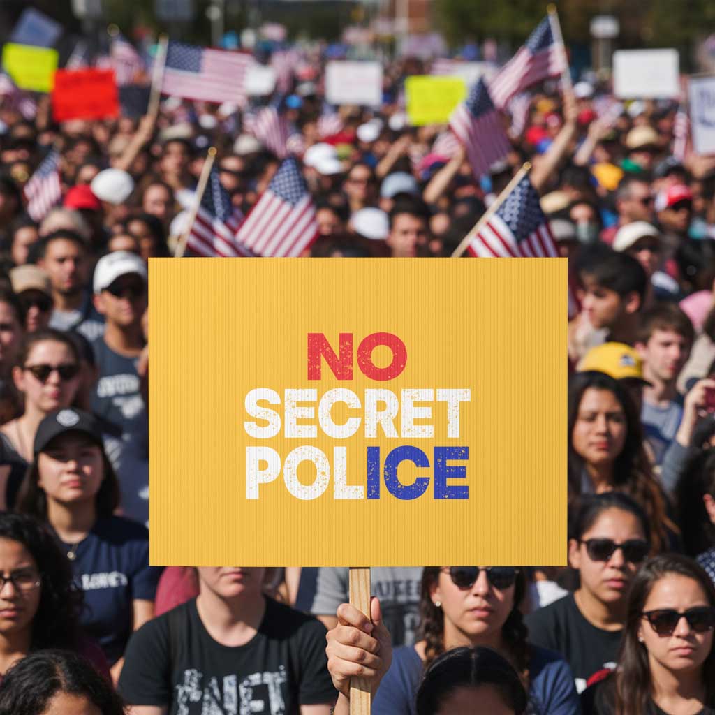 Subtle Abolish Ice Protest Sign No Secret Police TS10 Horizontal 18