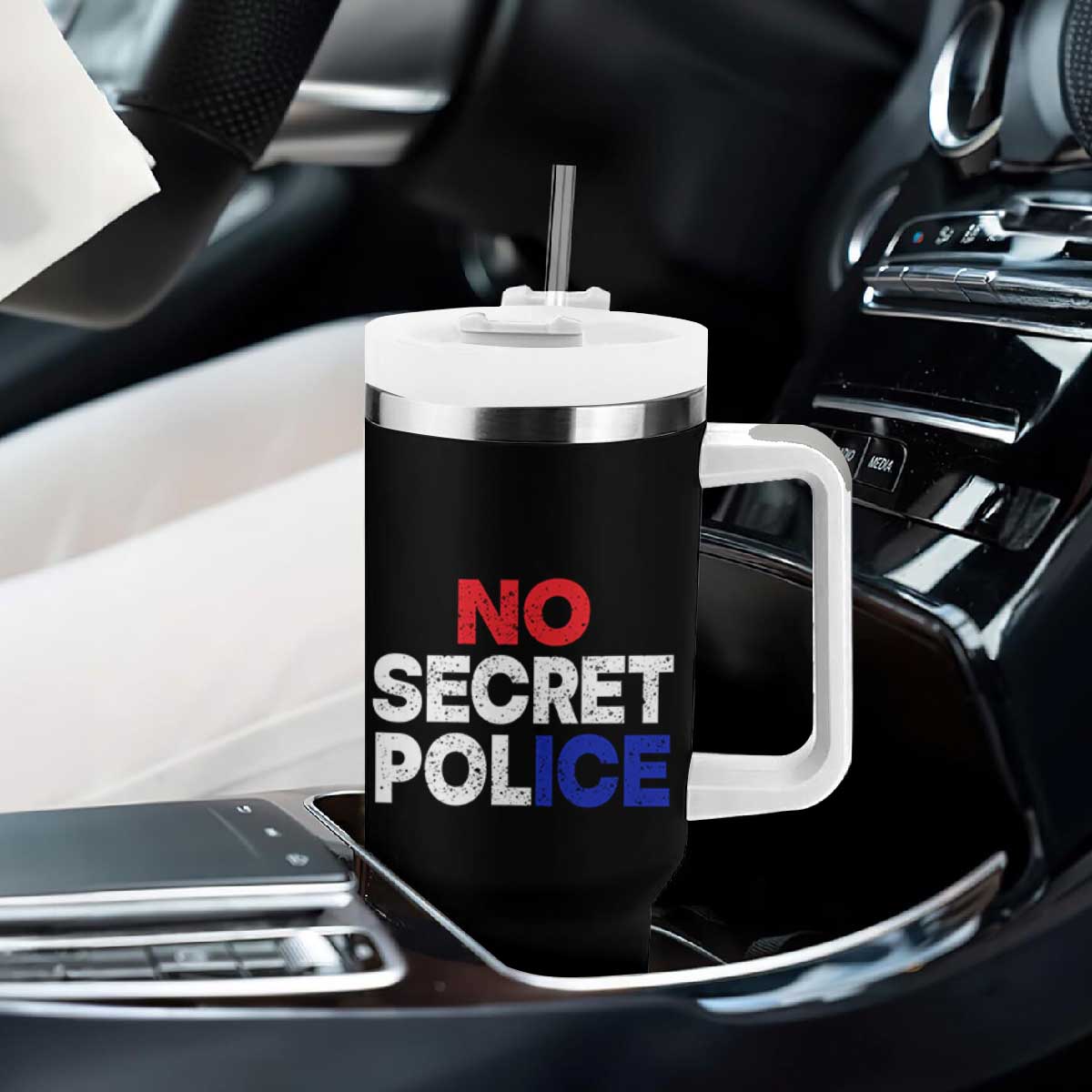 Subtle Abolish Ice Tumbler With Handle No Secret Police TS10 Print Your Wear