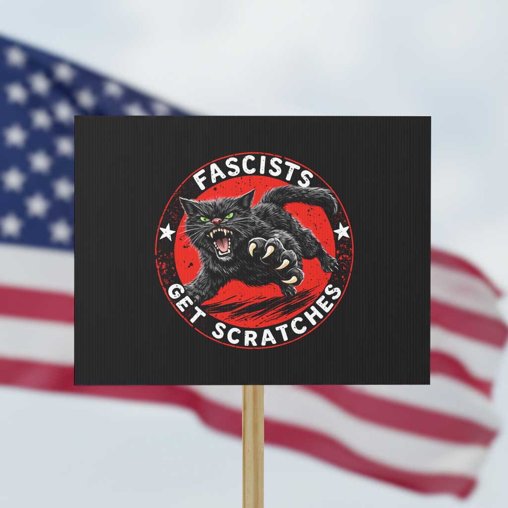 Vintage Black Cat Against Fascists Protest Sign TS10 Horizontal 18
