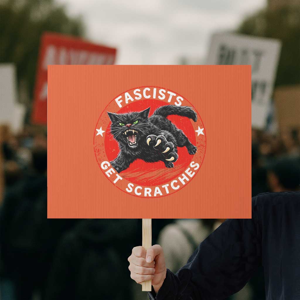 Vintage Black Cat Against Fascists Protest Sign TS10 Horizontal 18