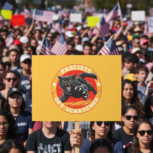 Vintage Black Cat Against Fascists Protest Sign TS10 Horizontal 18" × 24" Yellow Print Your Wear