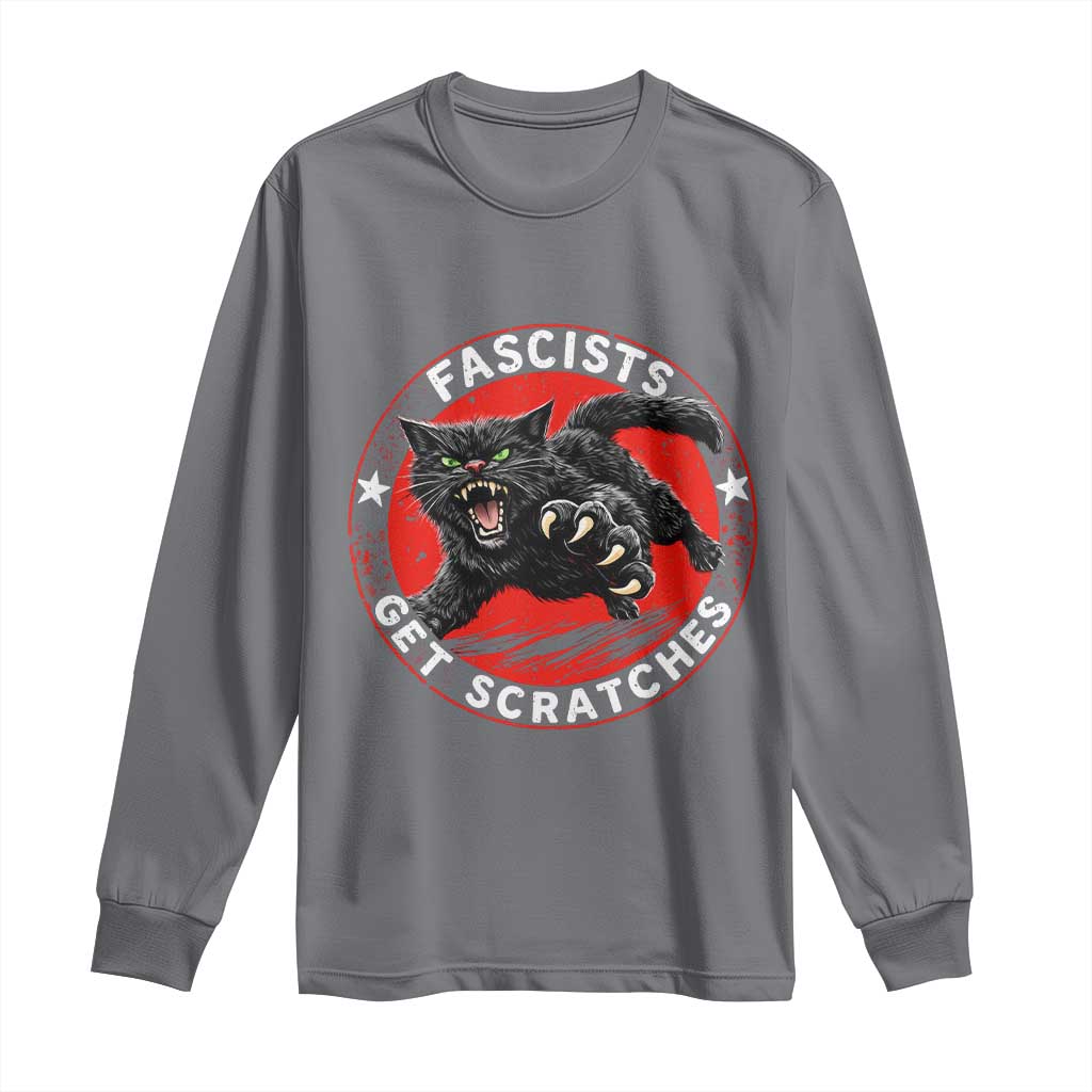 Vintage Black Cat Against Fascists Long Sleeve Shirt TS10 Charcoal Print Your Wear