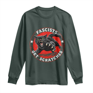 Vintage Black Cat Against Fascists Long Sleeve Shirt TS10 Dark Forest Green Print Your Wear