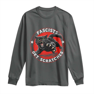 Vintage Black Cat Against Fascists Long Sleeve Shirt TS10 Dark Heather Print Your Wear
