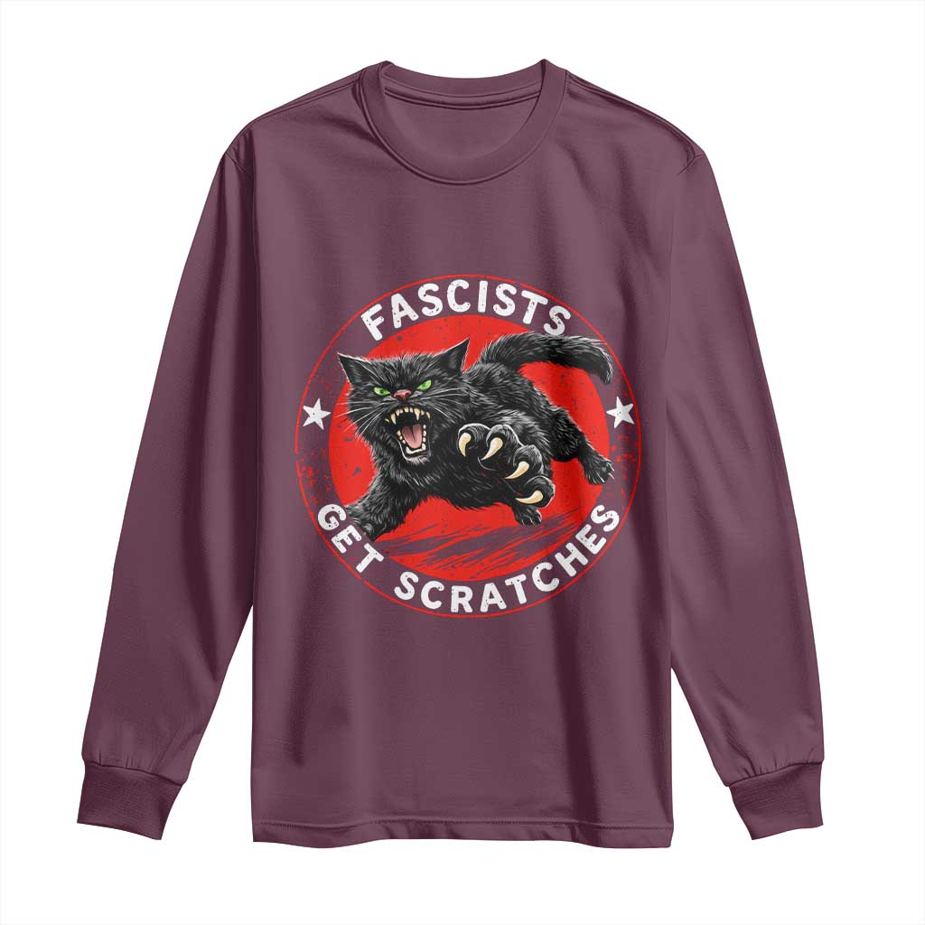 Vintage Black Cat Against Fascists Long Sleeve Shirt TS10 Maroon Print Your Wear