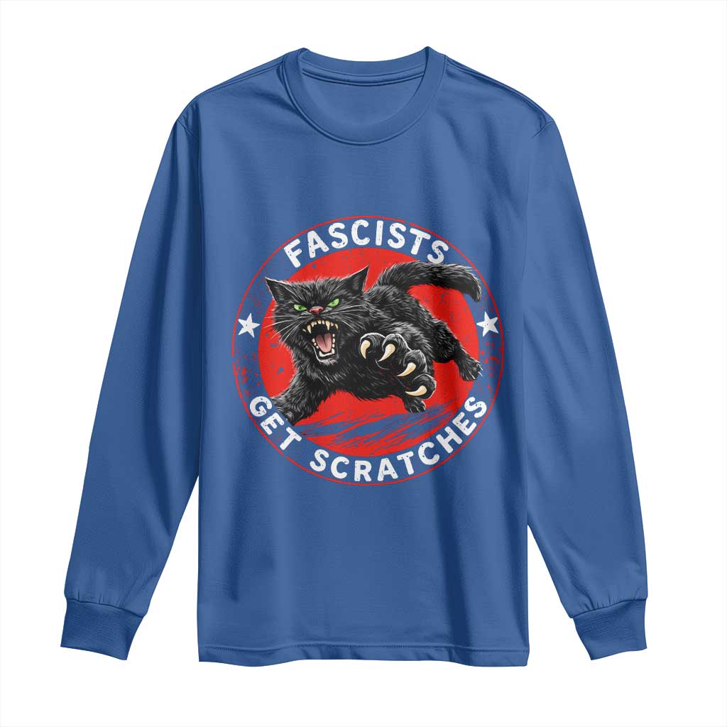 Vintage Black Cat Against Fascists Long Sleeve Shirt TS10 Royal Blue Print Your Wear