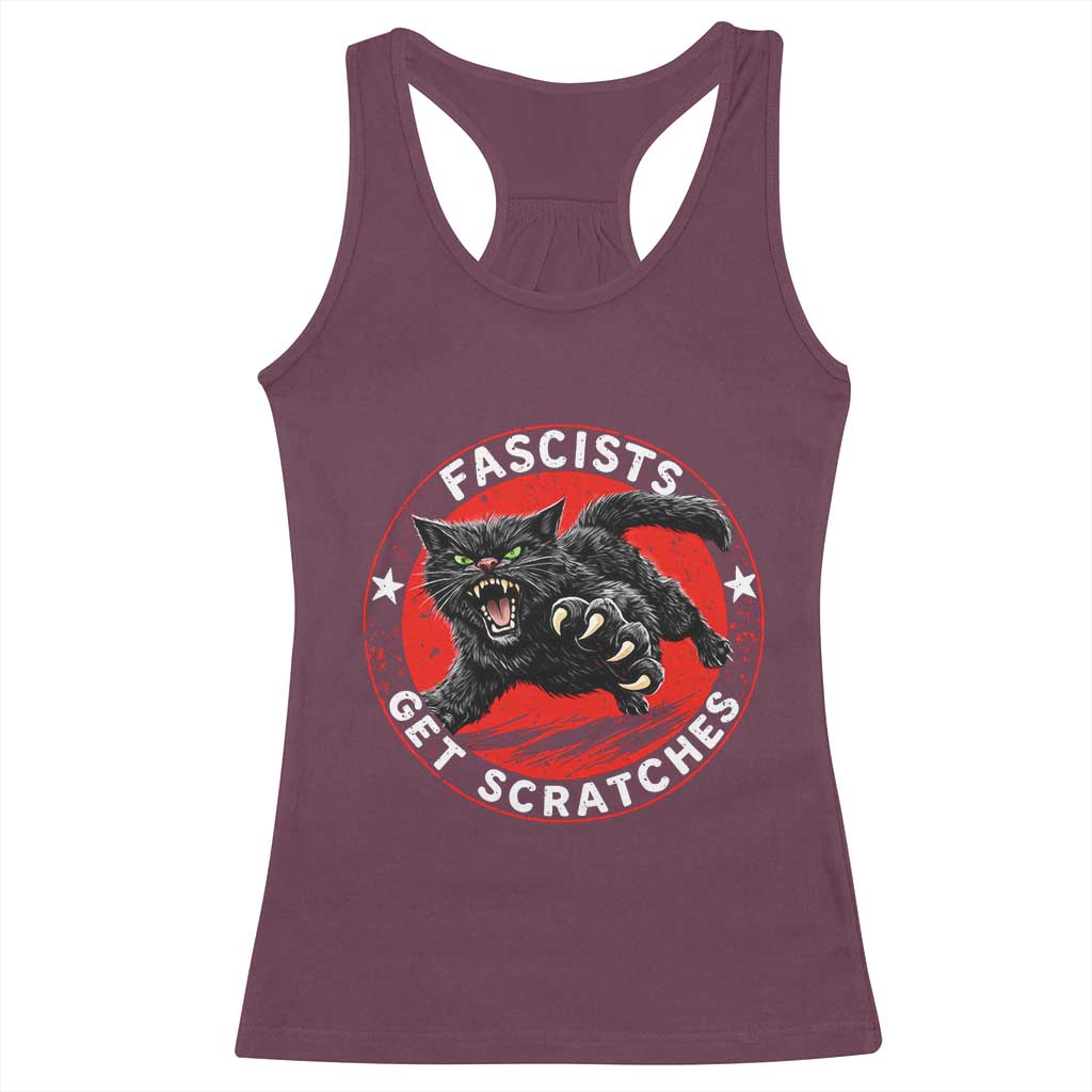 Vintage Black Cat Against Fascists Racerback Tank Top TS10 Maroon Print Your Wear