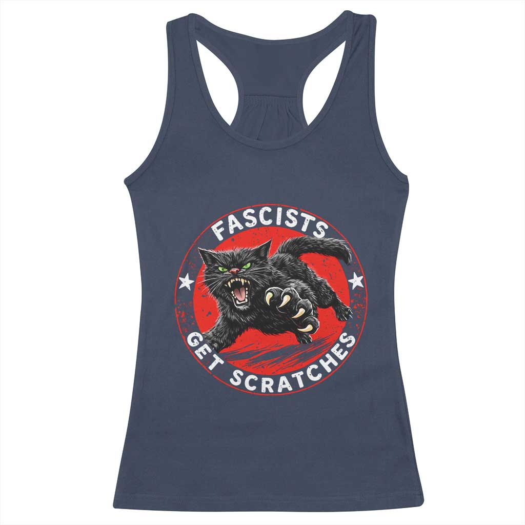 Vintage Black Cat Against Fascists Racerback Tank Top TS10 Navy Print Your Wear