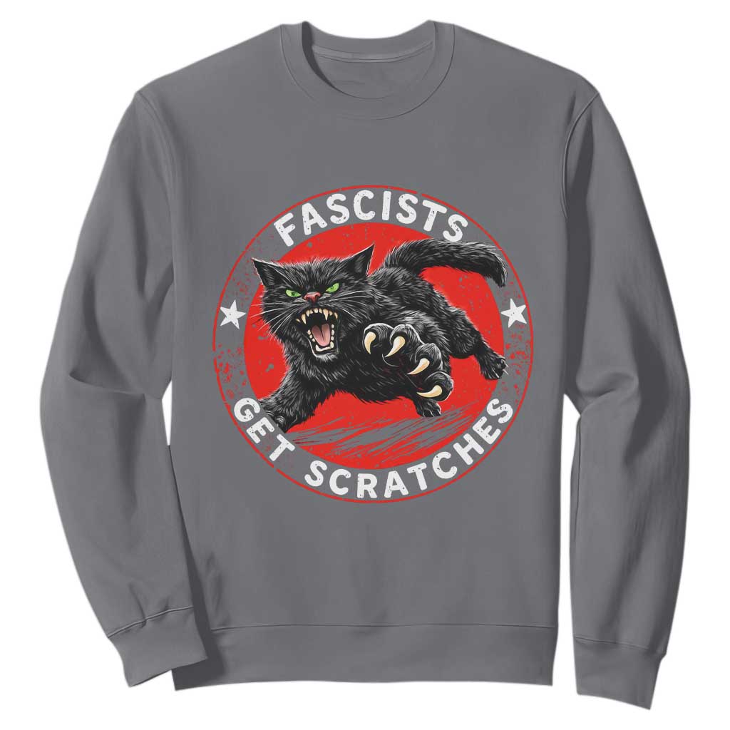 Vintage Black Cat Against Fascists Sweatshirt TS10 Charcoal Print Your Wear