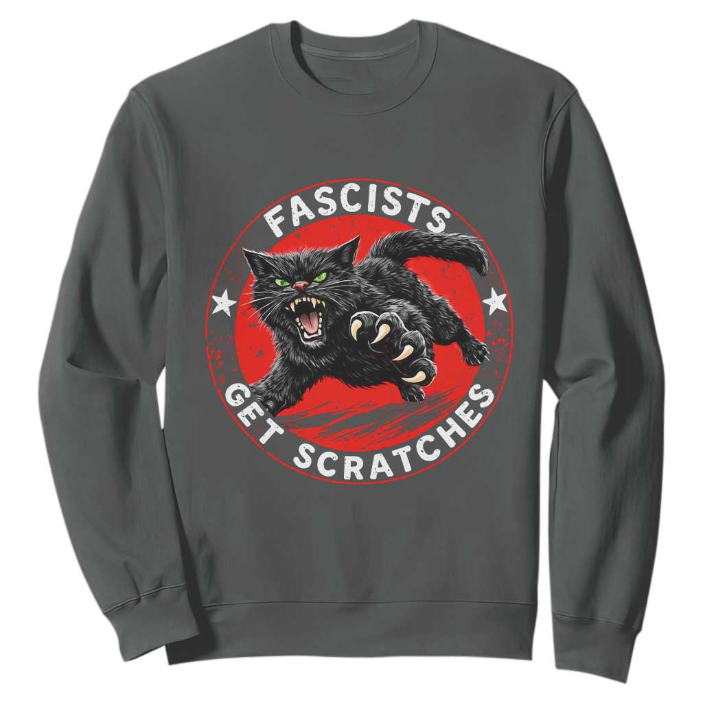 Vintage Black Cat Against Fascists Sweatshirt TS10 Dark Heather Print Your Wear