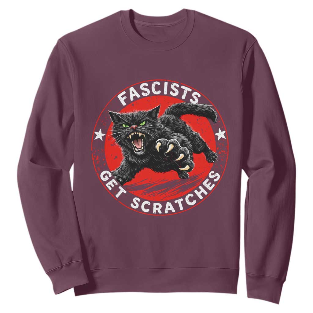Vintage Black Cat Against Fascists Sweatshirt TS10 Maroon Print Your Wear