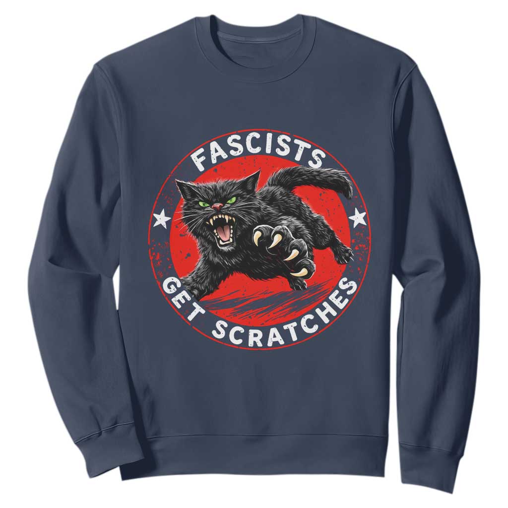 Vintage Black Cat Against Fascists Sweatshirt TS10 Navy Print Your Wear