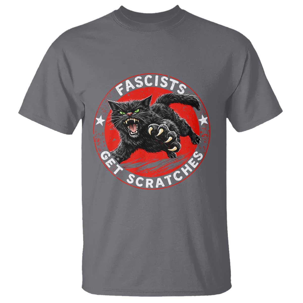 Vintage Black Cat Against Fascists T Shirt TS10 Charcoal Print Your Wear