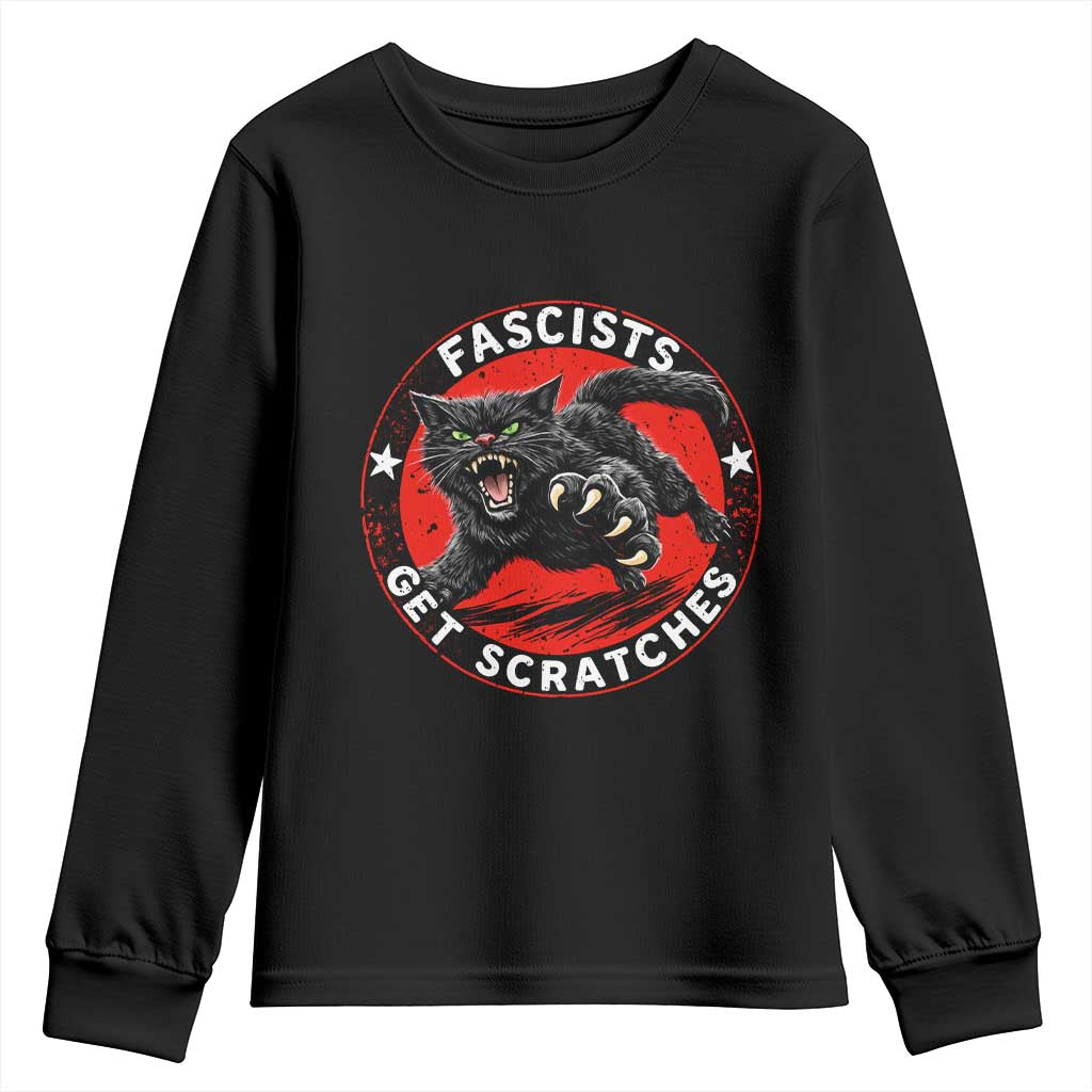 Vintage Black Cat Against Fascists Youth Sweatshirt TS10 Black Print Your Wear