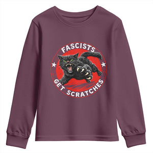 Vintage Black Cat Against Fascists Youth Sweatshirt TS10 Maroon Print Your Wear